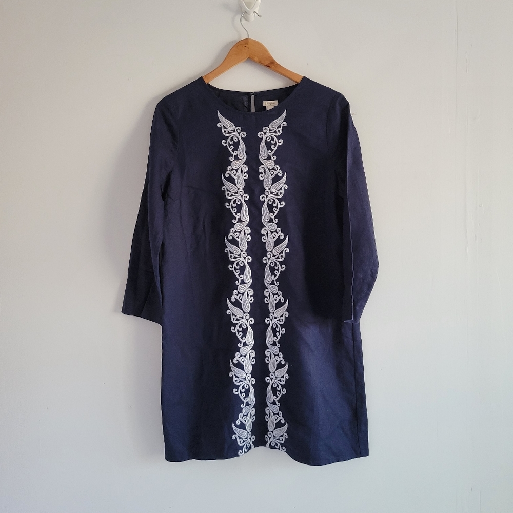 J. Crew Factory | Embroidered linen tunic cover up | Navy | Size S